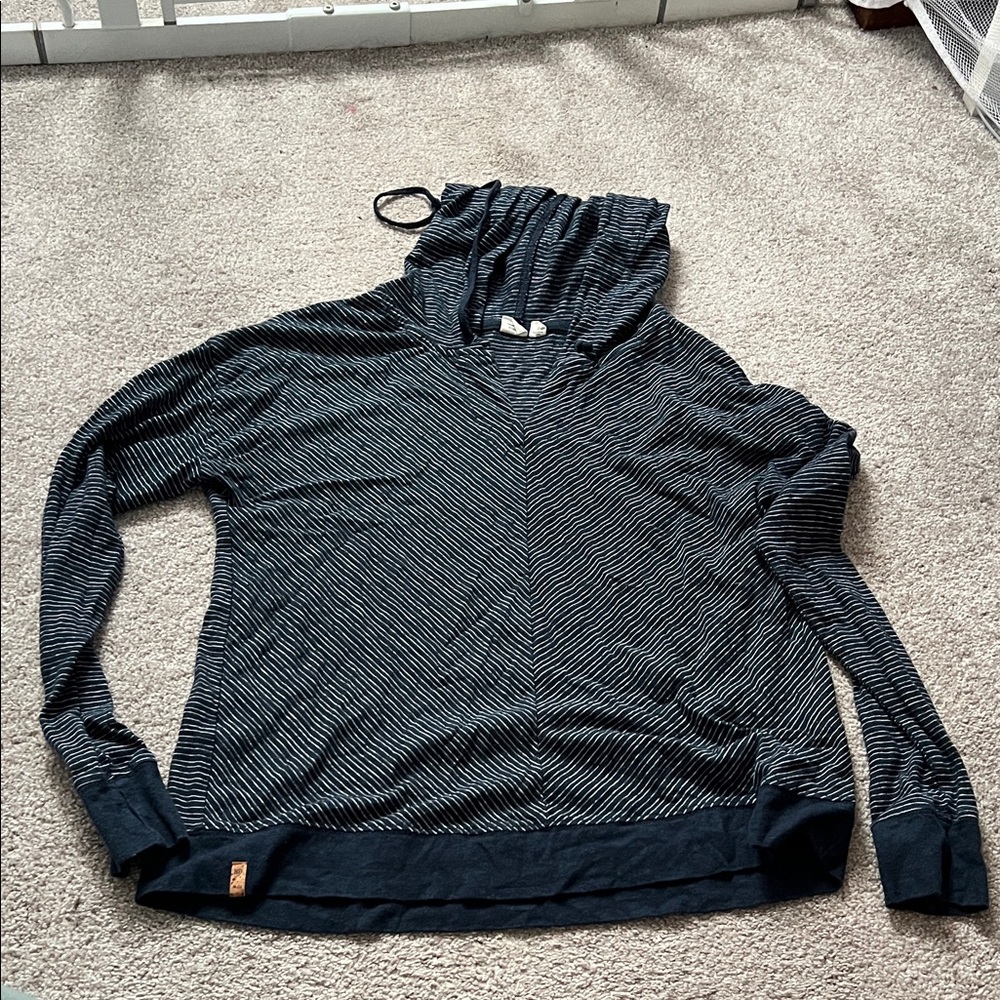 tentree Navy and White Striped Hoodie
